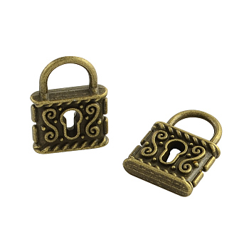 Tibetan Style Alloy Padlock Pendants, Cadmium Free & Nickel Free & Lead Free, Antique Bronze, 23x16.5x4mm, Hole: 7x9mm, about 206pcs/1000g