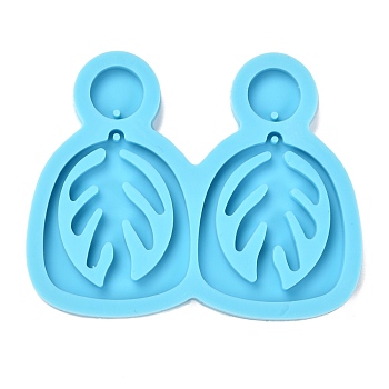 DIY Pendant Silicone Molds, Resin Casting Molds, Clay Craft Mold Tools, Leaf, Blue, 54x67x5mm, Hole: 1mm, Inner Diameter: Leaf: 34x30mm, Flat Round: 11mm