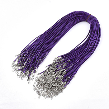 Waxed Cord Necklace Making, with Zinc Alloy Lobster Clasps, Platinum, Dark Violet, 17.8 inch~18 inch(45.5~46cm), 2mm