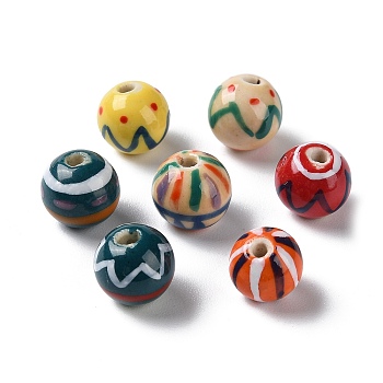 Handmade Porcelain Beads, Famille Rose Porcelain, Round, Mixed Color, 10mm, Hole: 1.6mm