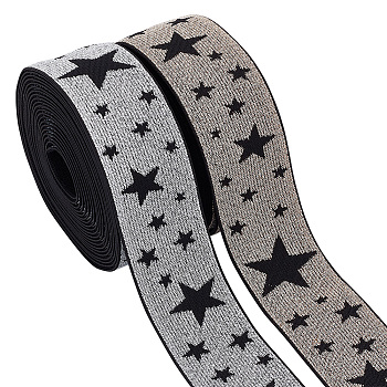 8 Yards 2 Colors Nylon Elastic Wide Band, Flat with Star, Mixed Color, 40mm, 4 yards/color