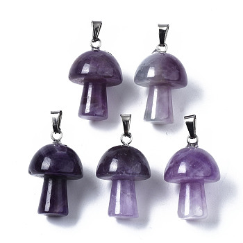 Natural Amethyst Pendants, with Stainless Steel Snap On Bails, Mushroom Shaped, 24~25x16mm, Hole: 5x3mm