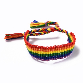 Rainbow Pride Bracelet, Braided Cord Bracelet for Men Women, Polyester Adjustable Bracelet, Colorful, Inner Diameter: 1-5/8~2-3/4 inch(4.1~6.9cm)