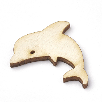 Wooden Cabochons, Laser Cut Wood Shapes, Dolphin, PapayaWhip, 29x23x2.5mm