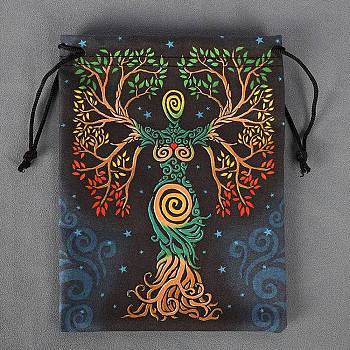Velvet Jewelry Storage Drawstring Pouches, Rectangle Jewelry Bags, for Witchcraft Articles Storage, Tree of Life, 18x14cm