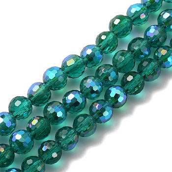 Glass Beads Strands, Imitation Quartz, Faceted, Round, Teal, 6mm, Hole: 1.2mm, about 95~100pcs/strand, 20.47''(52cm)