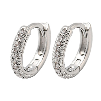 Brass Micro Pave Clear Cubic Zirconia Hoop Earrings for Women, Platinum, 11x2.5mm