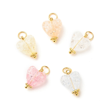 Transparent Acrylic Pendants, with Jump Rings & Alloy Daisy Spacer Beads, Heart, Golden, 16.5mm, Hole: 3.6mm, Heart: 12x10.5x6.5mm, Ring: 5x0.7mm