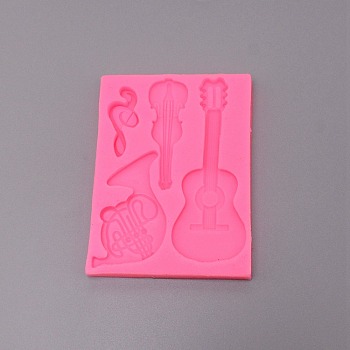 DIY Guitar Silicone Molds, Fondant Molds, For DIY Cake Decoration, Chocolate, Candy, UV Resin & Epoxy Resin Jewelry Making, Rectangle, Hot Pink, 113x85x10mm, Inner Diameter: 43~104x18.5~38mm