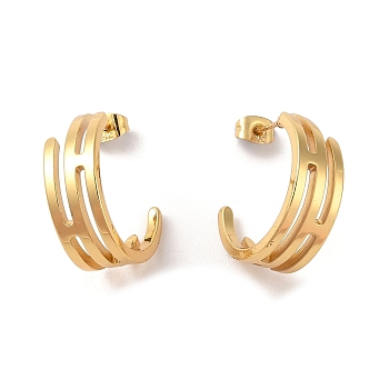 304 Stainless Steel Stud Earrings, for Women, PVD Vacuum Plating, C-Shaped, Golden, 23.5x8.5mm