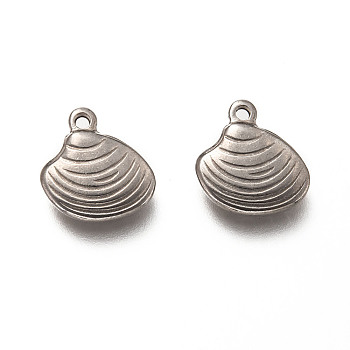 201 Stainless Steel Pendants, Shell Shape, Stainless Steel Color, 14x13.5x3mm, Hole: 1.4mm