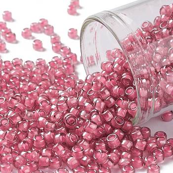 TOHO Round Seed Beads, Japanese Seed Beads, (959) Inside Color Light Amethyst/Pink Lined, 8/0, 3mm, Hole: 1mm, about 222pcs/10g
