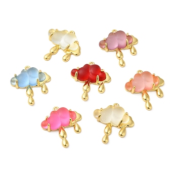 Translucent Resin Pendants, Cloud Charms, with Rack Plating Real 18K Gold Plated Brass Findings, Long-Lasting Plated, Cadmium Free & Lead Free, Mixed Color, 24.5x22.5x6mm, Hole: 1.6mm