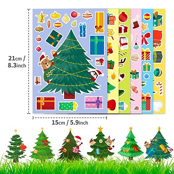6Pcs Christmas Tree Paper Self-Adhesive Picture Stickers, for Water Bottles, Laptop, Luggage, Cup, Computer, Mobile Phone, Skateboard, Guitar Stickers Decor, Green, 210x150x0.1mm, 6pcs/set