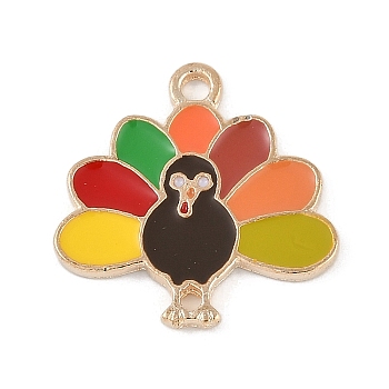 Thanksgiving Day Theme Alloy Enamel Pendants, Golden, Turkey, 19.5x20x1.5mm, Hole: 2mm