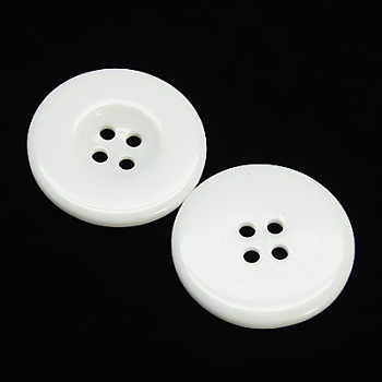 Resin Buttons, Dyed, Flat Round, White, 22x3mm