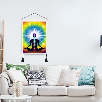 Chakra Cloth Wall Hanging Tapestry, Trippy Yoga Meditation Tapestry, Vertical Tapestry, for Home Decoration, Rectangle, Colorful, 653~665x345~349x1mm