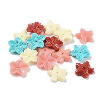 Synthetic Coral Beads, Dyed, Flower, Mixed Color, 19x19x4mm, Hole: 1.6mm
