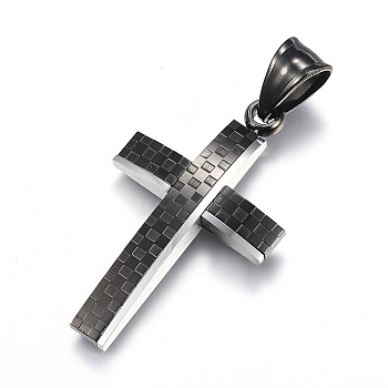 304 Stainless Steel Pendants, Cross, Gunmetal & Stainless Steel Color, 37x22x4mm, Hole: 8x5mm