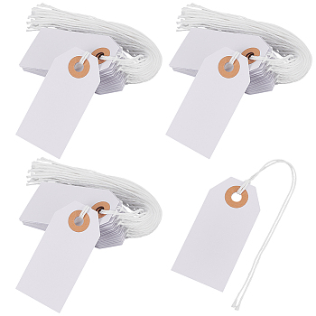 100Pcs Paper Blank Gift Hanging Tags, DIY Tag, Luggage Tag, Rectangle with Rope, Snow, 7x3.5x0.07cm, Hole: 6.5mm