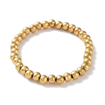 316 Surgical Stainless Steel Round Beaded Stretch Bracelets, Golden, Inner Diameter: 2-1/8 inch(5.3cm), Wide: 6mm
