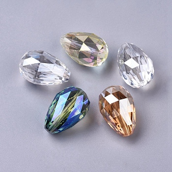 Electroplate Glass Beads, Faceted, Teardrop, Mixed Color, 27~28x18mm, Hole: 2mm