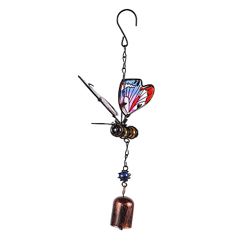 1Pc Butterfly Glass Wind Chime, Iron Art Pendant Decoration, for Home Yard Balcony Outdoor, Colorful, 300x100mm