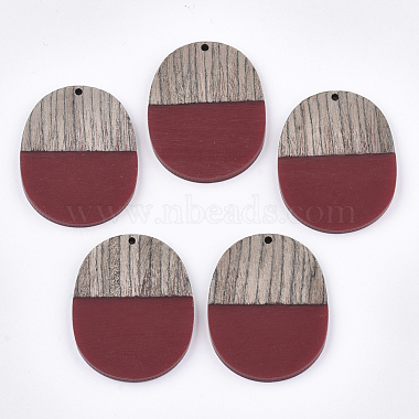 FireBrick Oval Resin+Wood Pendants