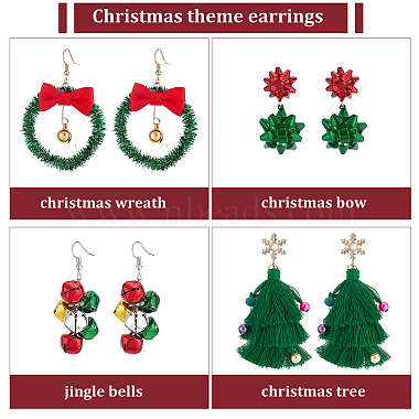 Anattasoul 4 paires 4 style thème de Noël cloche et nœud papillon en alliage boucles d'oreilles pendantes(EJEW-AN0001-98)-3