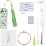 DIY Bookmarks Embroidery Starter Kit, including Embroidery Hoop, Tassels, Embroidery Thread & Needles, Fabric, Green, Thread: 450x100x2mm, 13 colors(DIY-WH20816-004C)