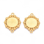 Non-Tarnish 304 Stainless Steel Connector Cabochon Settings, Flower with Round Tray, Ion Plating(IP), Real 18K Gold Plated, Tray: 20~20.5mm, 39~40x31x2.5mm, Hole: 2.8mm(STAS-N114-03G)