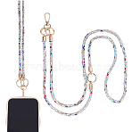 1 Set Rhinestone Name Card Straps, with Alloy Finding & Cell Phone Lanyard Tether, Golden, Rectangle, Colorful, 1330mm(AJEW-BM0001-43B)