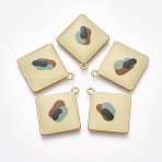 Smooth Surface Alloy Enamel Pendants, Rhombus, Matte Gold Color, Lemon Chiffon, 31x28x3mm, Hole: 2mm(PALLOY-T067-04D)