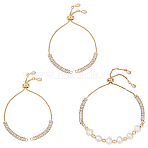 3Pcs Brass Pave Clear Cubic Zirconia Rectangle Slider Bracelet Making, Real 18K Gold Plated, 7-7/8 inch(20cm), Hole: 1.8mm(BJEW-BBC0001-19)