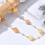 Natural Yellow Aventurine Faceted Flat Round Beaded Chain Necklaces with Matte Brass Beads, 304 Stainless Steel Jewelry for Women, Golden, Long-Lasting Plated, 25.16 inch(63.9cm)(GG-CBA37F5-01G-08)