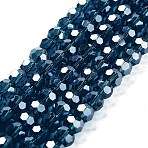 Electroplate Transparent Glass Beads Strands, Faceted(32 Facets), Round, Pearl Luster Plated, Teal, 6mm, Hole: 1mm, about 98~100pcs/strand, 20.39~20.59 inch(51.8~52.3cm)(X-EGLA-A035-T6mm-A12)