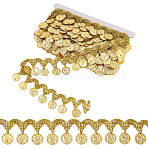 Polyester Ribbon, Metal Pendants Ribbon, with Sequins, for DIY Craft Sewing Accessories, Gold, 1-3/4 inch(45mm)(OCOR-WH0101-260)