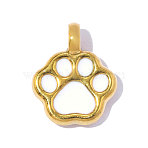 304 Stainless Steel with Enamel Charms, Ion Plating(IP), Paw Print Charms, Hand Polished, Real 18K Gold Plated, White, 11x9mm, Hole: 1.8mm(SA-OY001-21G-01)