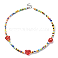 Flower & Heart Lampwork & Glass Seed Beaded Necklaces, Colorful, 16.73 inch(42.5cm)(NJEW-JN04374)