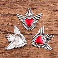 Alloy Enamel Pendants, Antique Silver, Heart with Wing Charm, Red, 36x39mm(PW-WG73787-02)