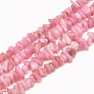 Freshwater Shell Beads Strands, Dyed, Chip, Pearl Pink, 4~14x4~8x1~8mm, Hole: 1mm, about 210~250pcs/strand, 31.4 inch(SHEL-S270-05)