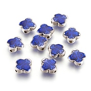 CCB Plastic Beads, with Enamel, Clover, Blue, Antique Silver, 11x11x4mm, Hole: 1.4mm(CCB-O001-18AS)
