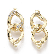 Brass Micro Pave Clear Cubic Zirconia Links connectors, Nickel Free, Curb Chain Shape, Real 18K Gold Plated, 19x7.5x4mm, Hole: 0.8mm(KK-S355-026-NF)