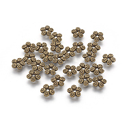 Tibetan Style Alloy Spacer Beads, Flower, Cadmium Free & Nickel Free & Lead Free, Antique Bronze, 7x7x2mm, Hole: 1mm(MLF10889Y-NF)