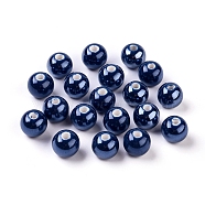 Pearlized Handmade Porcelain Round Beads, Prussian Blue, 8mm, Hole: 2mm(X-PORC-S489-8mm-05)