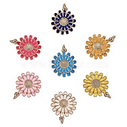 7Pcs 7 Colors Brass Enamel Pendants, Nickel Free, Real 16K Gold Plated, with Jump Rings, Chrysanthemum, Mixed Color, 18.5x16x4mm, Jump Ring: 5x1mm, Inner Diameter: 3mm, 1pc/color(KK-SZ0001-72)