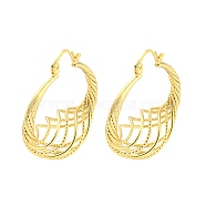 Rack Plating Brass Hollow Twist Hoop Earrings, Long-Lasting Plated, Cadmium Free & Lead Free, Real 18K Gold Plated, 37.5x16mm(EJEW-P240-08G)