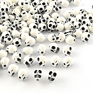 Opaque Acrylic Beads, Skull, White, 10x8x9mm, Hole: 2mm, about 1200pcs/500g(SACR-S747-10)
