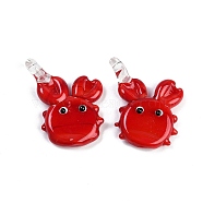 Handmade Lampwork Pendants, Crab, Red, 36~38x26~27x6~7mm, Hole: 3~4mm(LAMP-I029-10A)