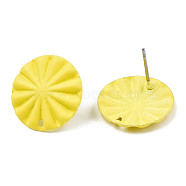Spray Painted Iron Stud Earring Findings, with Hole, Flat Round, Yellow, 17mm, Hole: 1.2mm, Pin: 0.7mm(IFIN-N008-017D)